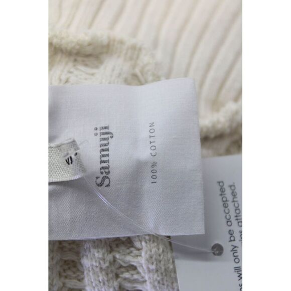 Samuji Womens Cotton Long Sleeve Textured Mock Neck Sweater Cream Size S - Picture 5 of 6